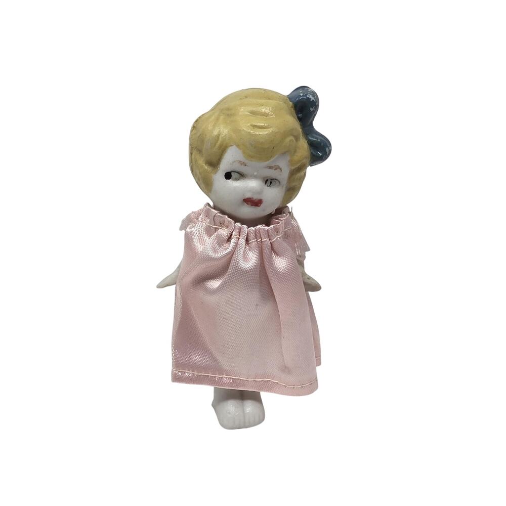 Antique Miniature Bisque Doll Made in Japan Jointed Arms Molded Hair 4"